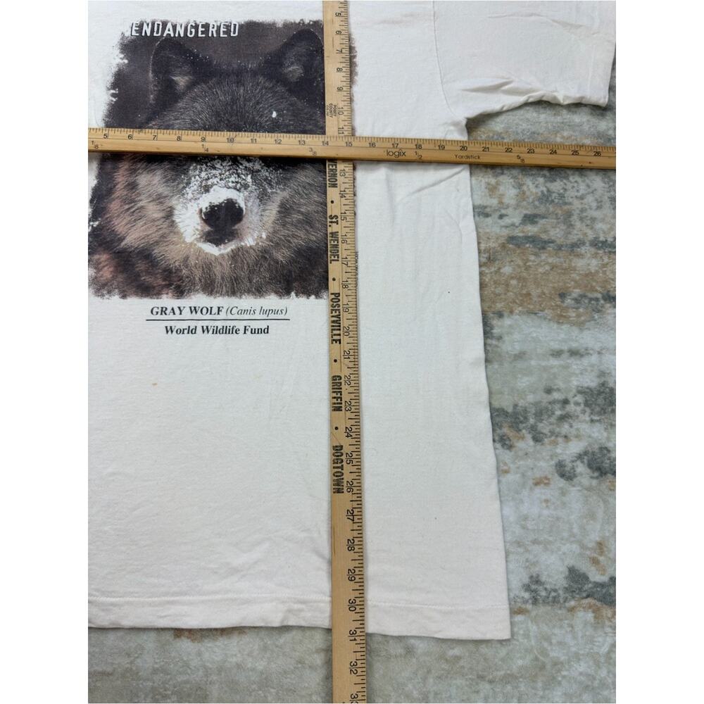 Vintage 90s World Wildlife Fund Gray Wolf T Shirt Large Single Stitch USA - Picture 4 of 6